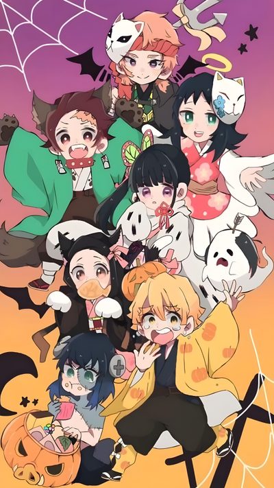 an anime poster with many different characters Demon Slayer Halloween Anime Angel, Manga Plus, Anime, Manga Anime, Hunter Anime, Anime Drawings, rosy brown