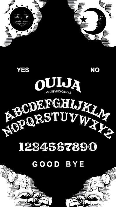 an old fashioned font and numbers are displayed in this black and white poster with the words ouja on it Halloween Ouija How To Use A Ouija Board, Black And White Ouija Board, Ouija Board With Alphabet And Numbers,