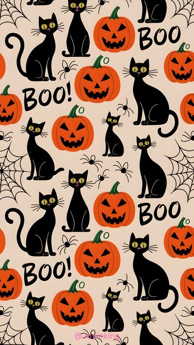 halloween seam with black cats and pumpkins Halloween Black Cat Pillow Halloween Cat Background, Cat Halloween, Cute Halloween Cat Background, wheat