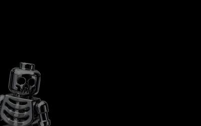 a black and white photo of a skeleton holding a skateboard in the dark, Halloween Lego Cool For Pc, Chrome Lego Skeleton 4k, Black Mac, Lego Pc, Lego, Laptop Screens,