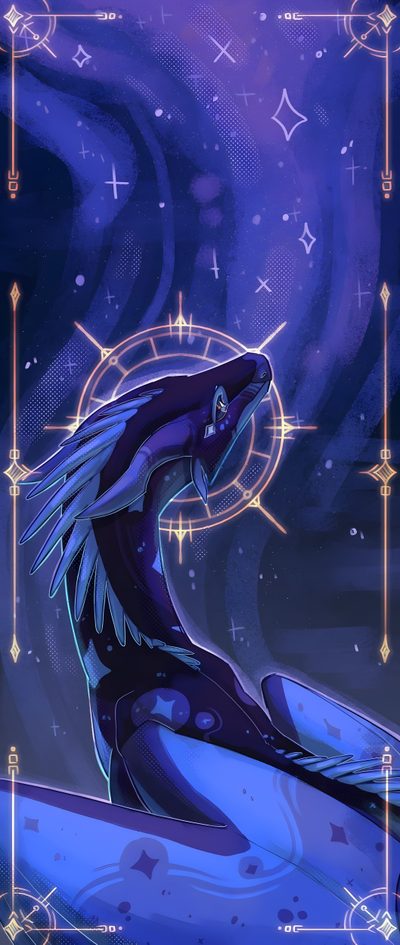 a blue and black dragon sitting on top of a body of water with stars in the background Wings Of Fire Halloween Wyvern Aesthetic, Stardust Dragon Fanart, Powerful Beings Art, dark slate blue