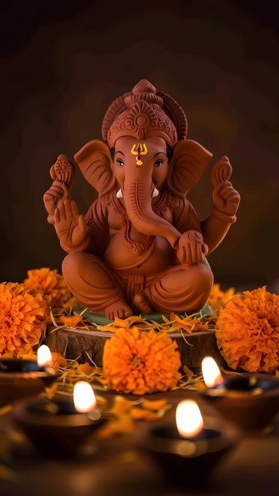 an elephant statue sitting in front of some candles Ganesh Halloween Ganesh Ji Aesthetic Video, Ganesh Ji Aesthetic Pics, Lord Ganesha Aesthetic Images, black