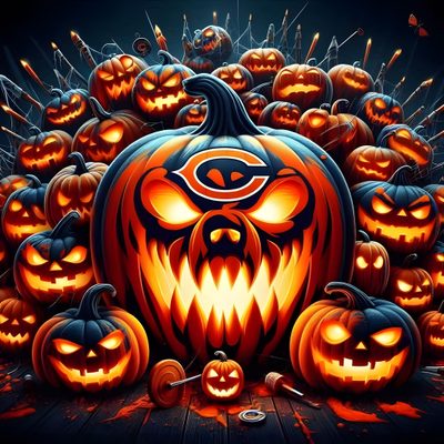 pumpkins with faces carved into them Chicago Bears Halloween Chicago Bears Pumpkin, Packers Halloween, Chicago Bears, black