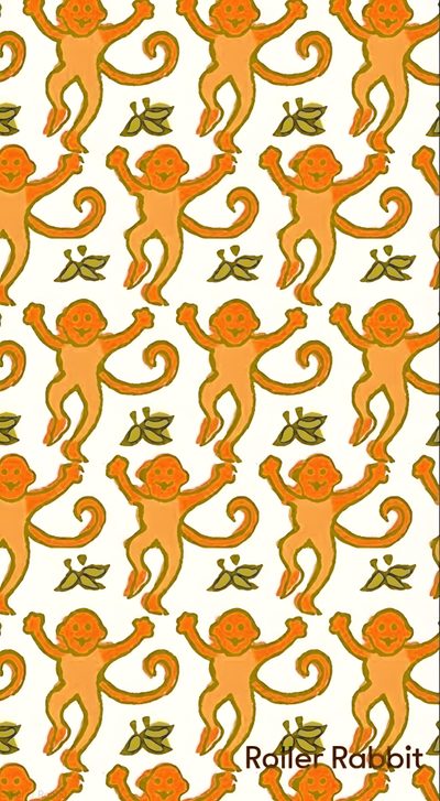 an orange and white monkey pattern with leaves on it Roller Rabbit Halloween Roller Rabbit Monkey, Preppy Ipad Monkey, Preppy Monkey Pattern, wheat