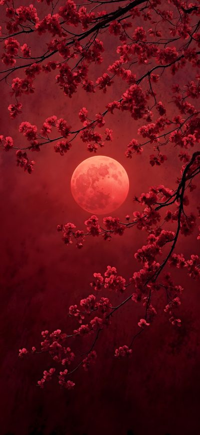 the full moon is seen through cherry blossoms in this red sky photo taken on march 25, 2012 Red Halloween Aesthetic All Red, Aesthetic Red Pics, 4k Iphone Red, Red Backgrounds, Red Esthetic, maroon