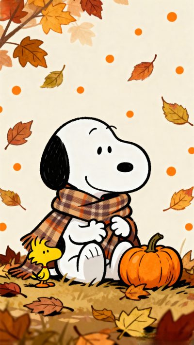 a cartoon snoopy holding a pumpkin in the fall leaves with a yellow duck nearby Snoopy Halloween 4k Snoopy Fall, Peanuts Gang, Snoopy, Snoopy Fall Phone, antique white