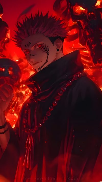 an anime character with spiked hair holding a knife in front of flames and chains on his face Sukuna Halloween Sukuna Live Iphone, Live Sukuna, Sukuna Live Android, Sukuna 4k, Live Live Sukuna 4k, maroon