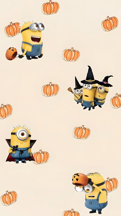 several cartoon characters with pumpkins in the background Minions Halloween Minions, Funny, Cute, antique white