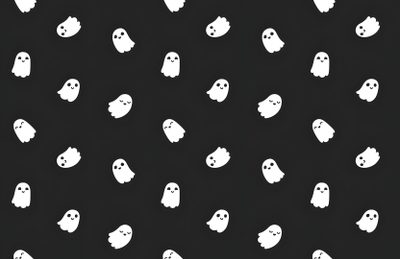 white ghost silhouettes on black background for halloween wallpaper or wrapping paper, seamless pattern Halloween Ghost For Walls Ghost Laptop, Ghost Computer Background, Cute Ghost Computer, black