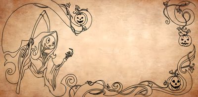 an old paper with halloween decorations on it Halloween Scroll Polynesian Tattoo, Tattoos, burlywood