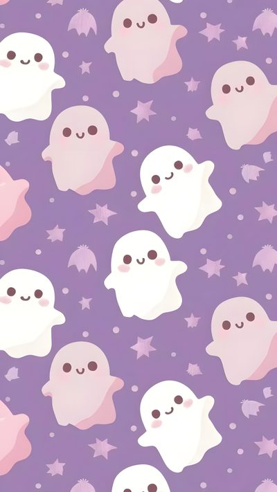 a purple background with white ghost faces and stars Kawaii Cute Purple Halloween Purple Phone, Cute Ghost, Pumpkin, Halloween Backgrounds, dark gray