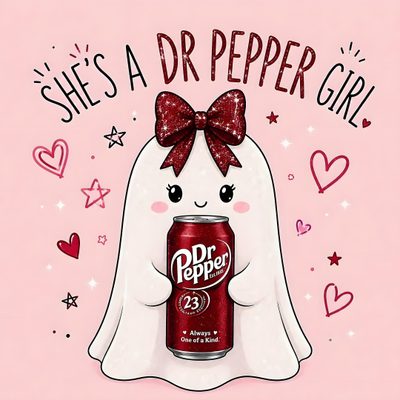 a can of dr pepper with a bow on it's head and the caption she's a dr pepper girl Dr Pepper Halloween Dr Pepper Pics, Dr Pepper, Sublimation Ideas Projects Inspiration, Monkey, pink