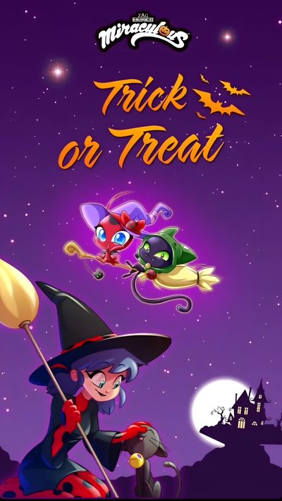 a cartoon witch flying through the air next to a cat on top of a broom Miraculous Ladybug Halloween Miraculous Pumpkin, Miraculous Ladybug Pumpkin, Pumpkin Cat Miraculous, indigo