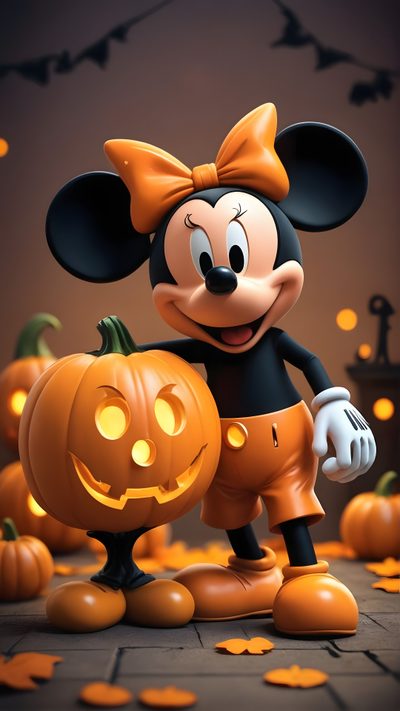 a mickey mouse with a pumpkin in front of it Mickey Mouse Halloween 4k Mickey Mouse Pumpkin, Mickey Mouse Halloween, Mickey Halloween, dark olive green