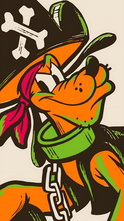an image of a cartoon dog with a hat and crossbones on it's back Pluto Halloween Pluto Cartoon Art, Pluto Disney, Pluto Dog, Mickey Halloween, olive