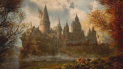 an image of a castle in the middle of trees and water with fall foliage around it Hogwarts Halloween Desktop Hogwarts Classes, Hp, Harry Potter Fondos De Pantalla, dark olive green