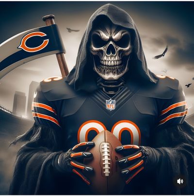 a football player with a skull face holding a ball Chicago Bears Halloween Chicago Bears Logo With Football, Chicago Bears Halloween, Chicago Bears Profile Picture, dark slate gray