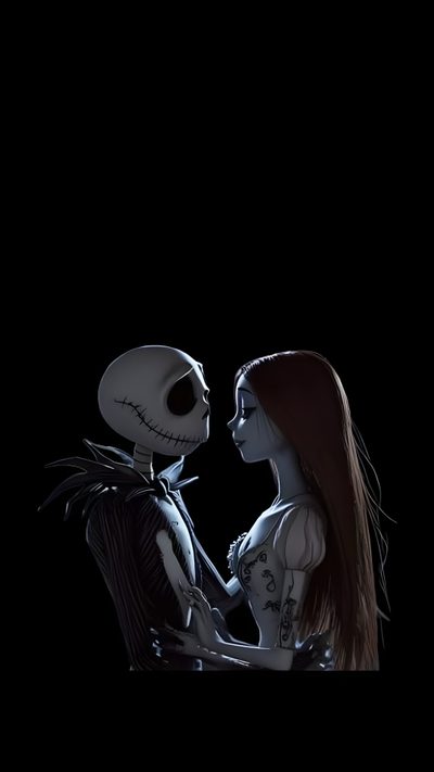 two people in skeleton costumes standing next to each other Halloween Jack And Sally Nightmare Before Christmas Jack And Sally, Nightmare Before Christmas Background, Jack And Sally, black