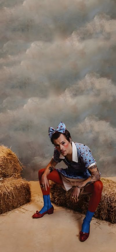 a woman sitting on top of hay bales in front of a cloudy sky with clouds Harry Styles Halloween Harry Styles Dress, Harry Styles Halloween, Harry Styles Updates, Tippi Hedren, gray