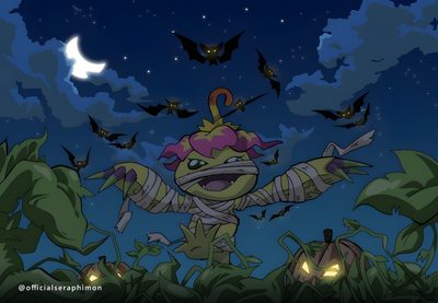 a group of bats flying in the night sky above a cartoon character with pink hair Digimon Halloween Digimon Adventure Villains, Digimon Emperor Tri, Crest Of Darkness Digimon, dark slate gray