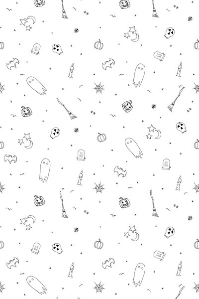 black and white halloween doodles on a white background with stars, bats, pumpkins, cats, ghostes, jack - o'lanterns Halloween White Background Free Witchy, Witchy Desktop Background, Witchcraft Laptop, Wiccan Desktop,
