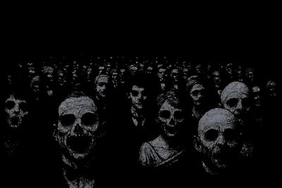 a group of people with their faces covered by skulls in black and white, against a dark background Creepy Halloween Desktop Laptop Desktop Hd Dark, Scary For Laptop, Black And White Horror,