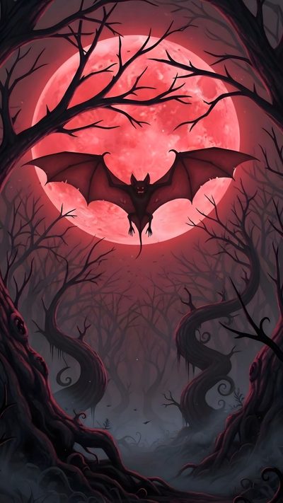 a painting of a bat flying in front of a full moon Halloween Flying Monster Bat And Moon Background, Bat Iphone, Halloween, dark slate gray