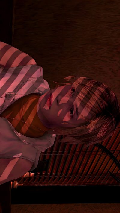 a woman in a white dress standing next to a red and white striped fence with her hands on her hips Halloween Hill Cheryl, Silent Hill Phone, Heather Mason Poster, Silent Hill F, Silent Hill 2 Aesthetic, black