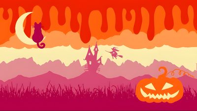 an image of halloween scene with pumpkins and cats on the hill in the background Lesbian Halloween What Is Halloween, Lgbt Love, Lgbtq Flags, Lgbt Art, Lesbian Flag, Halloween Express, tomato