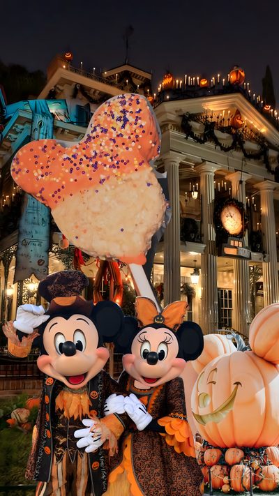 mickey and minnie mouse float in front of a building with pumpkins on it's head Disney World Halloween Magic Kingdom Halloween, Iphone Disneyland Halloween, Walt Disney World Halloween, dark olive green