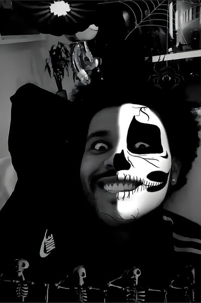 a man with his face painted like a skeleton The Weeknd Halloween The Weeknd For Halloween, The Weeknd Halloween Horror Nights, Matching The Weeknd, black