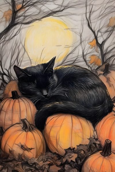 Samhain Cat, Black Cat Halloween Drawings, Black Cat In Pumpkin Drawing, Black Cat Fall Images, Black Cat Fall Drawing, Autumn Black Cat Illustration, Fall Cat Drawing, Black Cat Fall Wallpaper, Black Cat And Pumpkin Drawing Halloween Black Cat Pillow Samhain Cat, Black Cat Halloween Drawings, Black Cat In Pumpkin Drawing, sienna