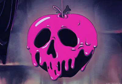 a pink apple with a skull hanging from it's side Pink Halloween Gif Halloween Playlist, Surreale Kunst, Banner Gif, Aesthetic Gif, dark slate blue