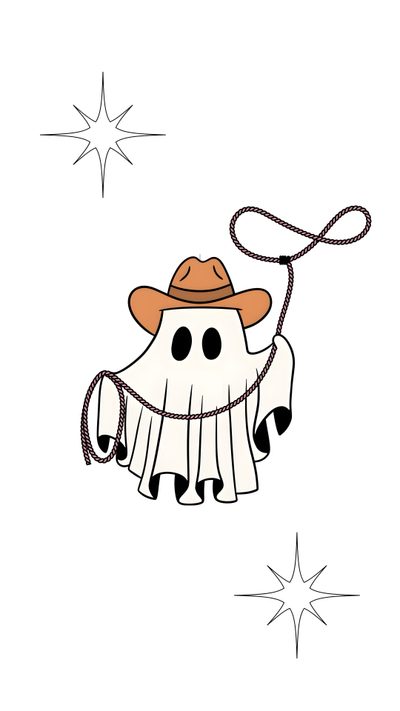 a drawing of an animal wearing a cowboy hat and holding a lasso in its hand Cowboy Ghost Halloween Preppy Ghost, Bmo Cowboy Hat, Halloween Cowboy Decor, Skeleton Cowboy, white