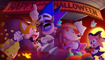 an animated halloween scene with cats and pumpkins Sonic The Hedgehog Halloween Sonic Tails And Knuckles Halloween, Sonic Movie Halloween, Halloween Sonic, brown