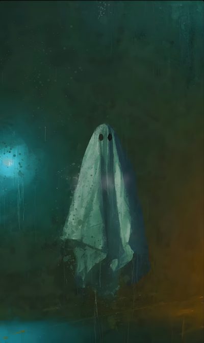 a ghost is standing in the dark with its eyes open and it's head turned to the side Halloween - Ghost Mood - Aqua Night Terror Painting, Horror Landscape Painting, Dark Art, dark slate gray