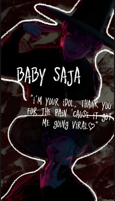 a man in a top hat holding a cell phone to his ear with the words baby saa on it Baby Saja Halloween Emotional Movies, Saja Boys How To Draw Kpop Demon Hunters Saja Boys, Baby Saja, black