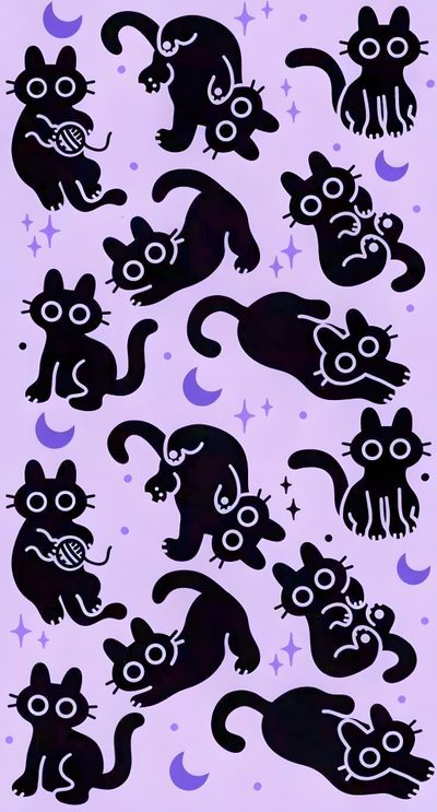 an image of black cats on purple background Feline Halloween - Black On Lavender Chat Noir, Pokemon Fusion Art, Pokemon Fusion, Phone Backgrounds, thistle