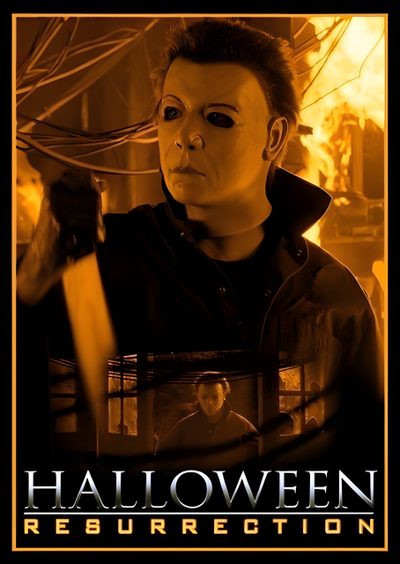 the poster for halloween resurrection shows a man in a mask holding a knife Halloween Resurrection Halloween Resurrection Poster, Halloween 2 Movie, Halloween Resurrection Movie Poster, black
