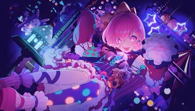 an anime character with pink hair and blue eyes surrounded by other characters in the background Pjsk Halloween Emu Cards, Emu Limited Cards, Emu Cards Project Sekai, Emu Pc, dark slate blue