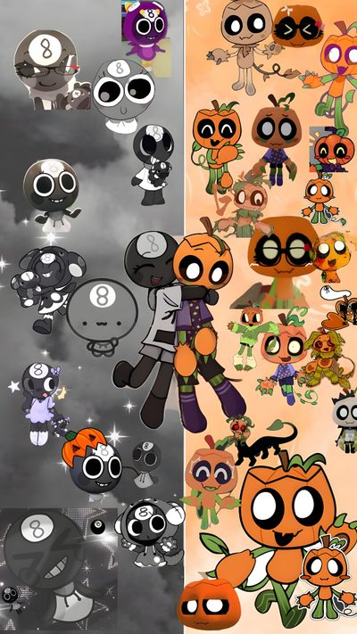 an image of cartoon characters in different colors and sizes, with the same character on each side Dandys World Halloween Toons Big Mouth, Dandy, gray