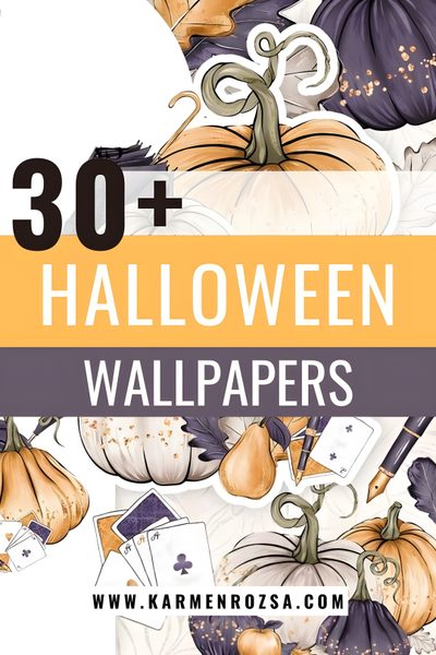 the words 30 + halloween wallpapers with pumpkins and other items on it Ios 16 Aesthetic Halloween Phone Themes, Cute Home Screens, Beautiful Sketches, Free Phone, navajo white