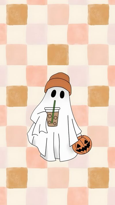 Autumn Themed Ghost Art, Cozy Fall Wallpaper Inspiration, Cute Ghost With Coffee And Pumpkin, Halloween Ghost Illustration, Halloween Party Decoration Ideas, Cute Aesthetic Wallpaper Fall, Cute Halloween Backrounds, Cute Halloween Walpapers, Cute Iphone Wallpaper Fall Preppy Halloween Ghost Autumn Themed Ghost Art, Cozy Fall Inspiration, Cute Ghost With Coffee And Pumpkin, antique white