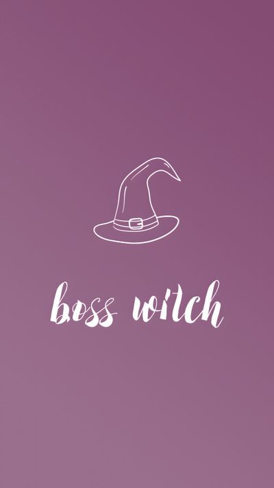the words boss witch are written in white on a purple background with a witches hat Basic Witch Halloween For Witches, Witches Be Crazy, Fun Halloween Phone Backgrounds, gray