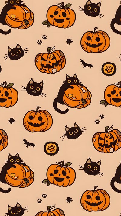 halloween pumpkins with cats and bats on them are seamless, but can be used as a background or wallpaper Calabazas Halloween Halloween Iphone, Halloween, Decor Shabby Chic, Autumn Phone, Pumpkin, burlywood