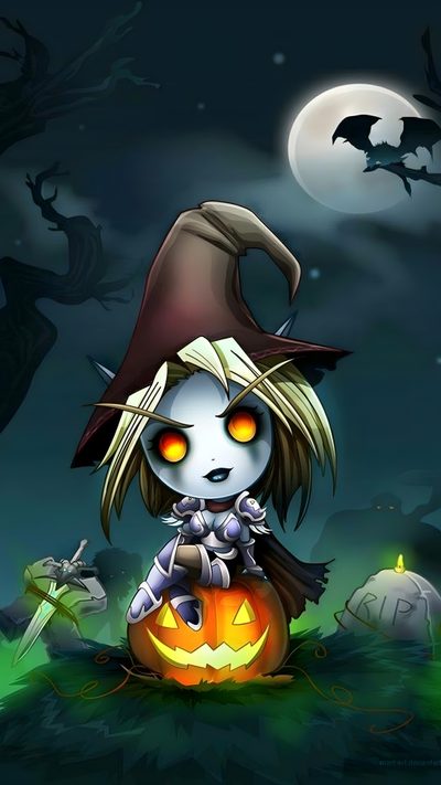 a cartoon character sitting on top of a pumpkin World Of Warcraft Halloween Image World Of Warcraft, Warcraft Fall, World Of Warcraft Undead, dark slate gray