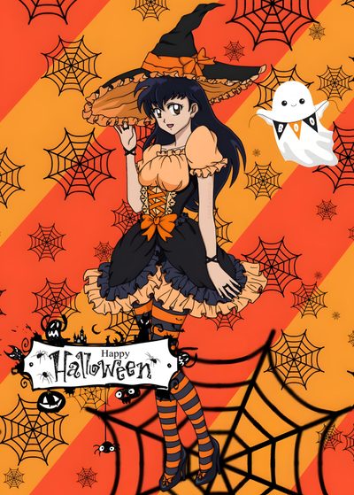 a girl dressed as a witch with her hands in the air while standing on a spider web Inuyasha Halloween Inuyasha Witch, Inuyasha Halloween, Inuyasha Christmas, Kagome Christmas, tomato