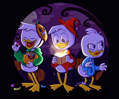 three cartoon birds standing next to each other Ducktales Ghosts Of Halloween Scrooge Mcduck Halloween, Huey Dewey And Louie Halloween, Ducktales Halloween, black