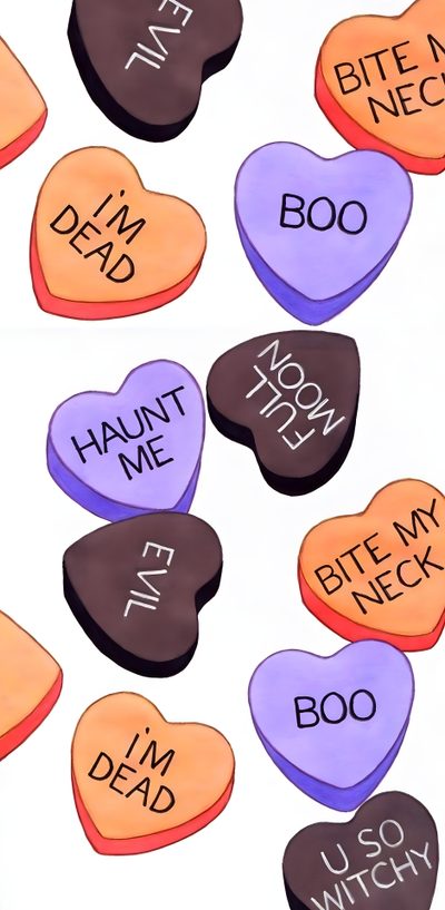 Halloween Conversation Hearts, Halloween Heart Wallpaper, Halloween Heart Background, Horror Month, Spooky Valentines Wallpaper, Halloween Valentines Wallpaper, Scary Valentine Wallpaper, Spooky Valentines Wallpaper Iphone, Wallpaper Valloween Wallpaper Halloween Conversation Hearts Halloween Conversation Hearts, Halloween Heart, Halloween Heart Background, plum