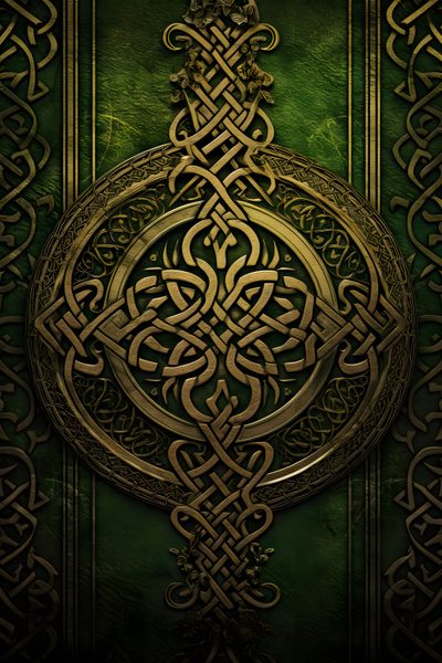 a green and gold background with an intricate design Halloween Celtic Celtic Fantasy, Celtic Background Design, Celtic Imagery, Celtic Ideas, Celtic 4k, black